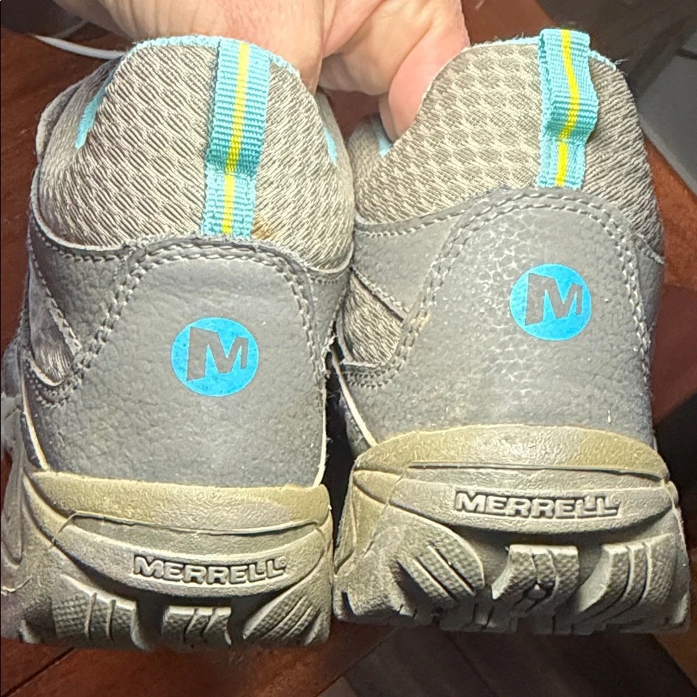 Merrell Taupe and Teal velcro Slip-On hiking Shoes - Picture 12 of 13